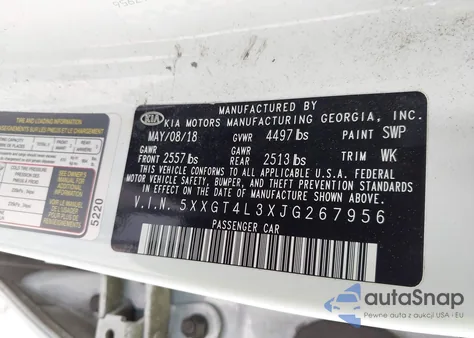 2018 Kia Optima Lx from USA, damaged, VIN 5XXGT4L3XJG267956